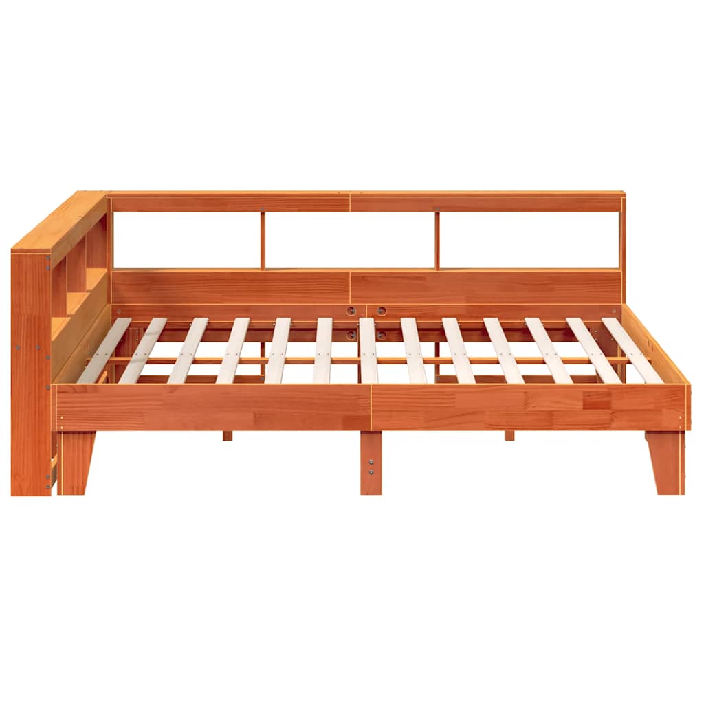 vidaXL Cama con estantería sin colchón madera maciza marrón 200x200 cm