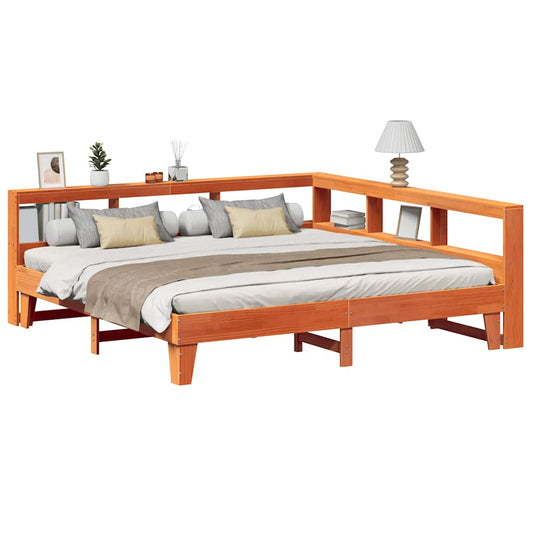 vidaXL Cama con estantería sin colchón madera maciza marrón 200x200 cm