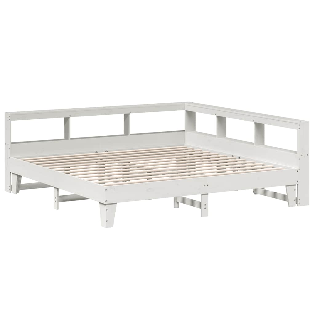 vidaXL Cama con estantería sin colchón madera maciza blanca 180x200 cm