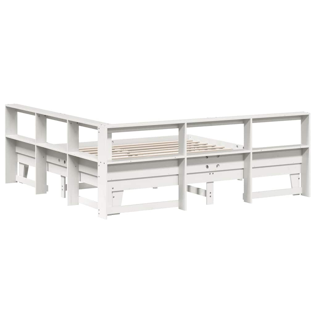 vidaXL Cama con estantería sin colchón madera maciza blanca 180x200 cm