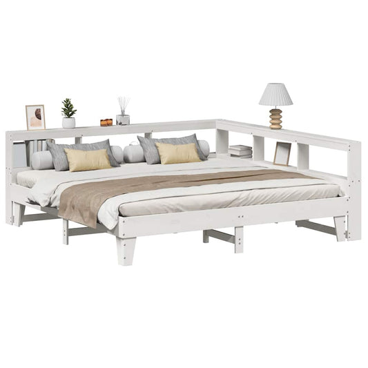 vidaXL Cama con estantería sin colchón madera maciza blanca 180x200 cm