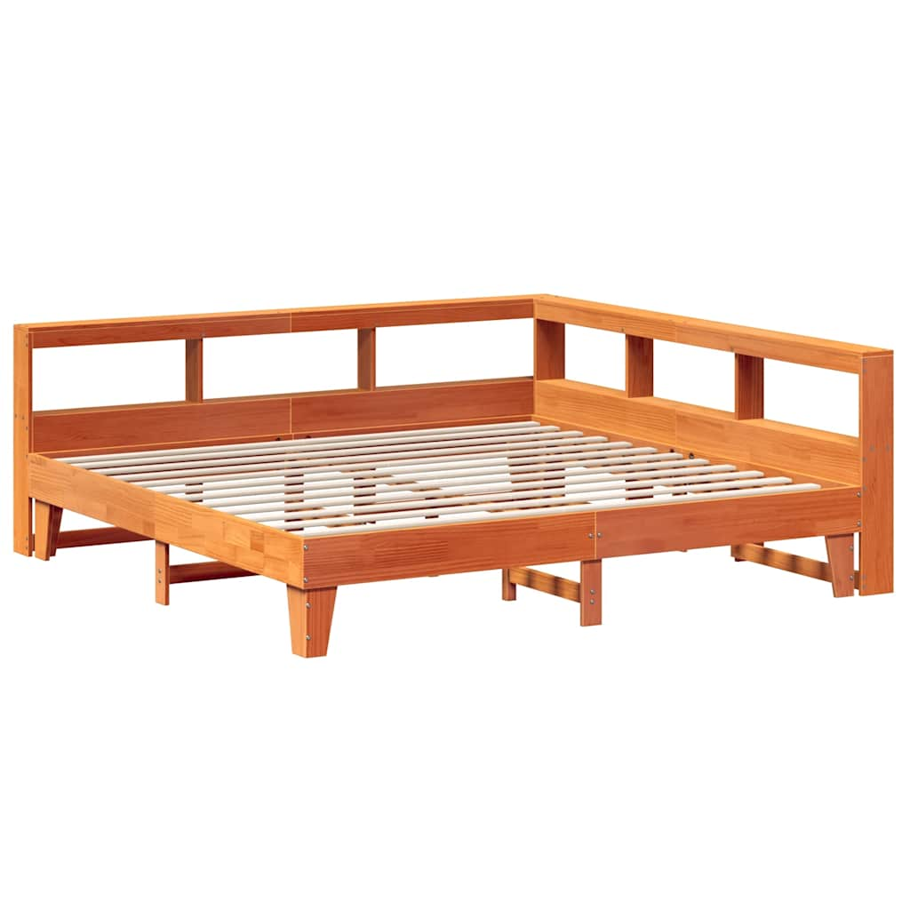 vidaXL Cama con estantería sin colchón madera maciza marrón 180x200cm