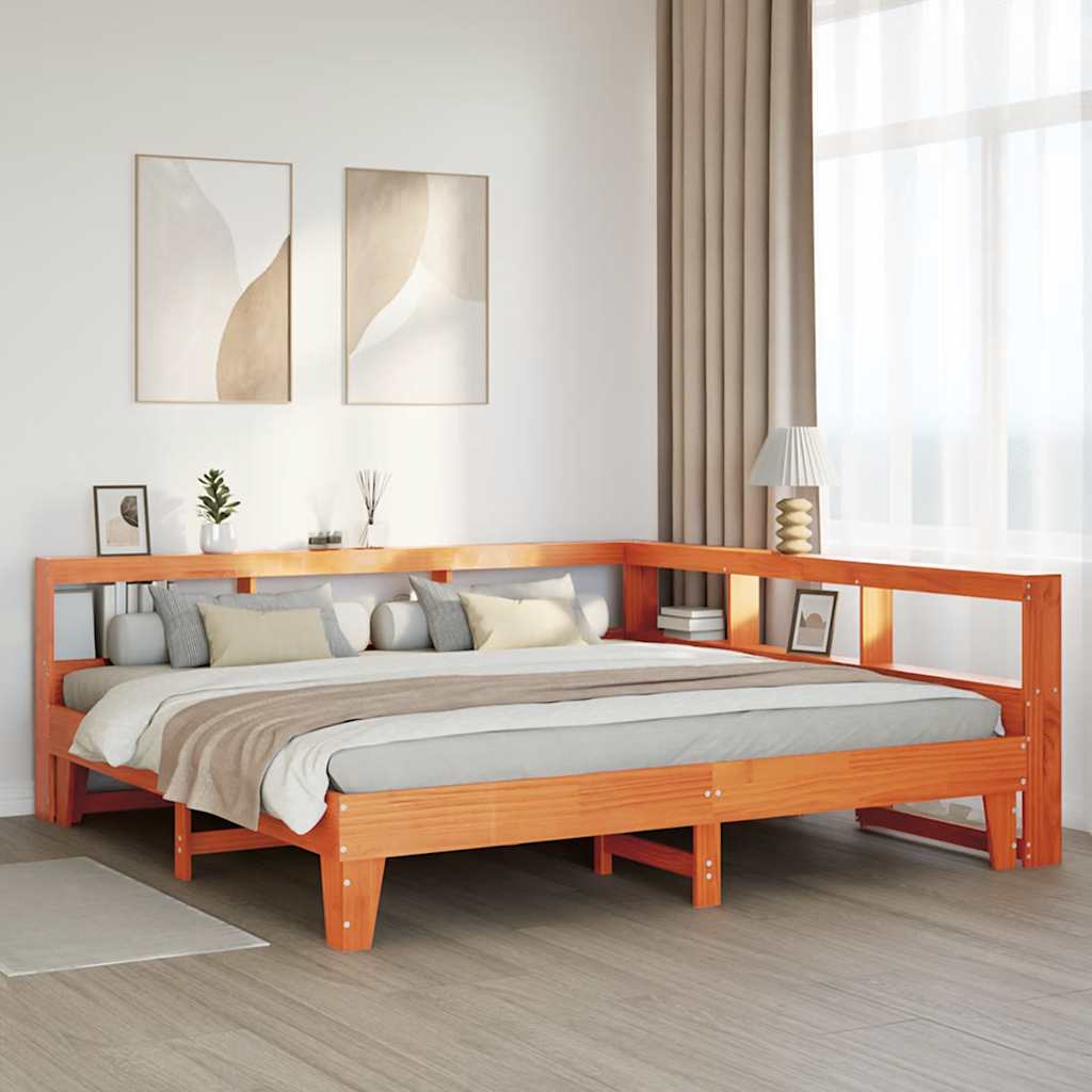 vidaXL Cama con estantería sin colchón madera maciza marrón 180x200cm