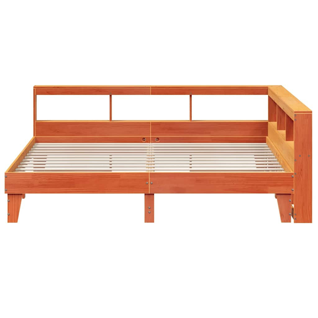 vidaXL Cama con estantería sin colchón madera maciza marrón 180x200cm