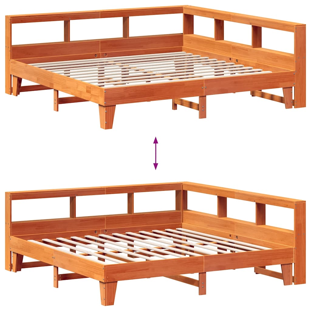 vidaXL Cama con estantería sin colchón madera maciza marrón 180x200cm