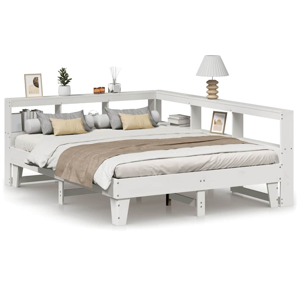 vidaXL Cama con estantería sin colchón madera maciza blanca 160x200 cm