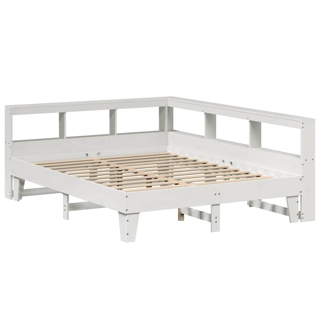 vidaXL Cama con estantería sin colchón madera maciza blanca 160x200 cm