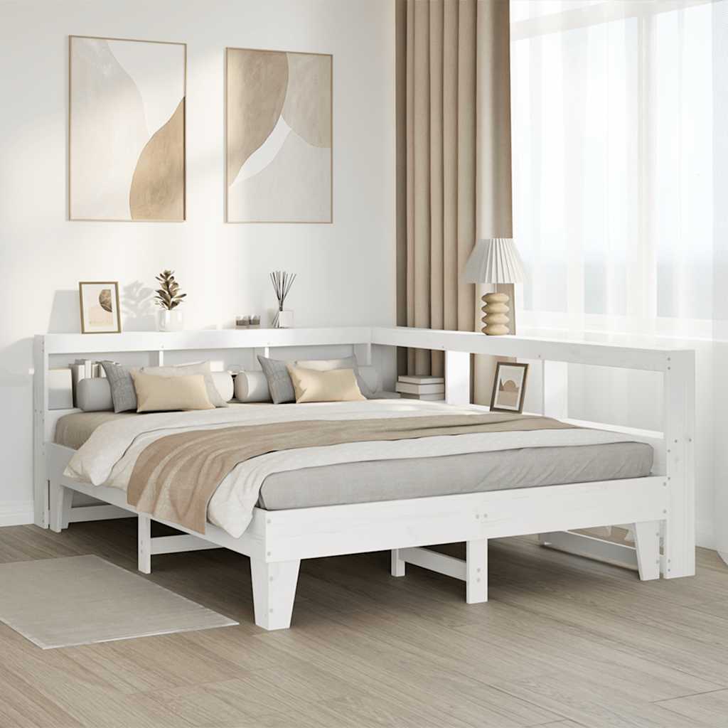 vidaXL Cama con estantería sin colchón madera maciza blanca 160x200 cm