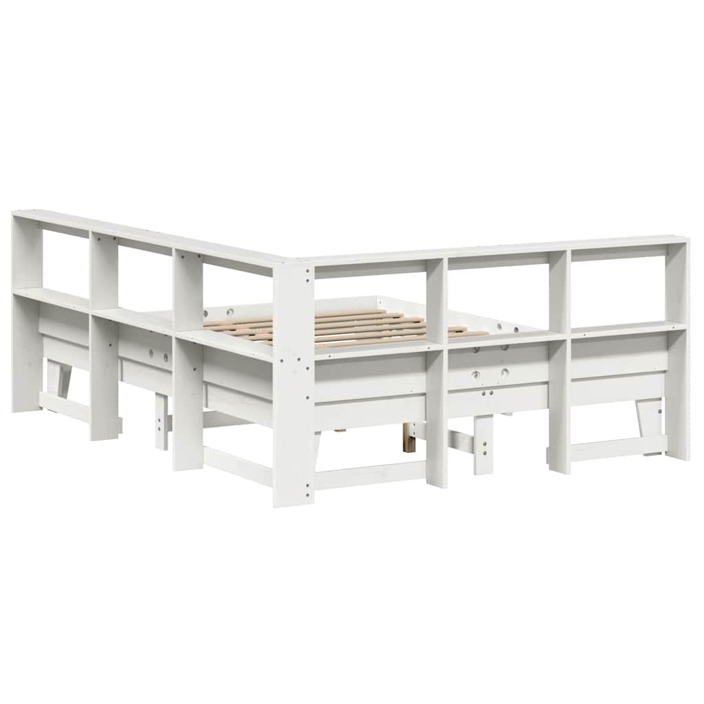 vidaXL Cama con estantería sin colchón madera maciza blanca 160x200 cm