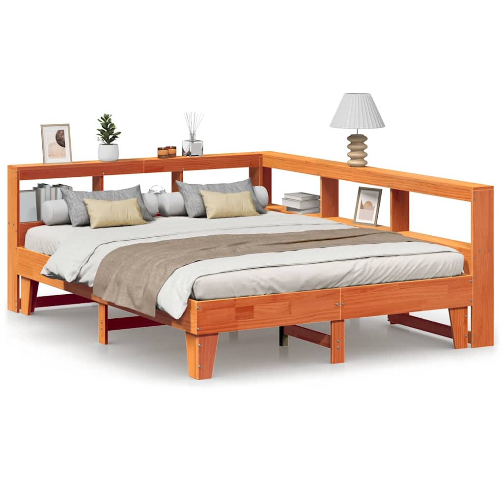 vidaXL Cama con estantería sin colchón madera maciza marrón 160x200 cm