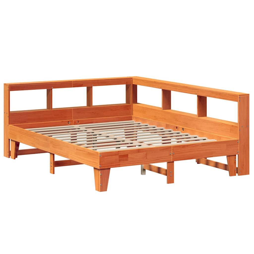 vidaXL Cama con estantería sin colchón madera maciza marrón 160x200 cm