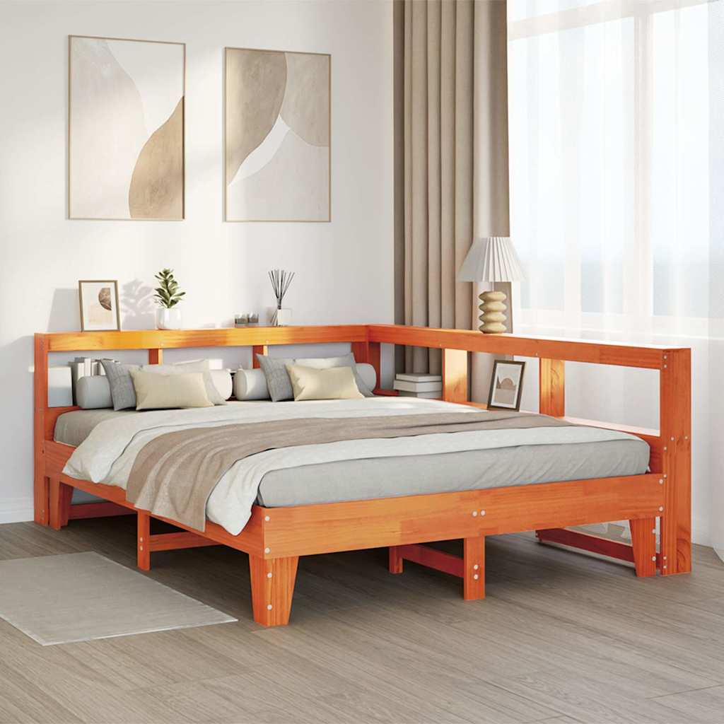 vidaXL Cama con estantería sin colchón madera maciza marrón 160x200 cm