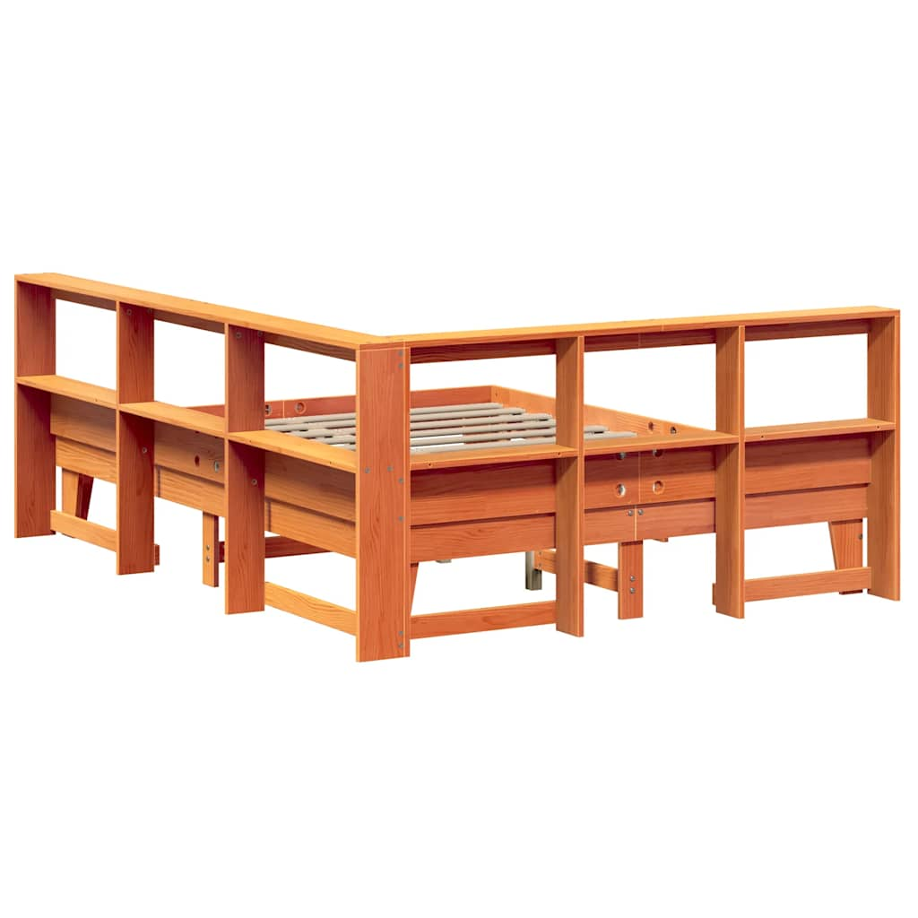 vidaXL Cama con estantería sin colchón madera maciza marrón 160x200 cm