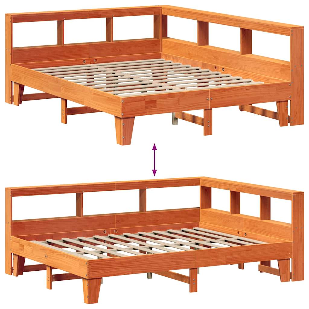 vidaXL Cama con estantería sin colchón madera maciza marrón 160x200 cm