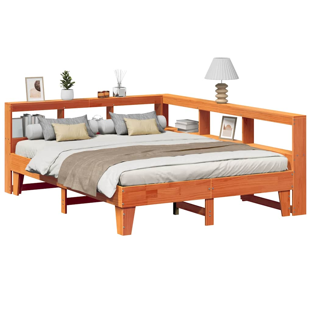 vidaXL Cama con estantería sin colchón madera maciza marrón 160x200 cm