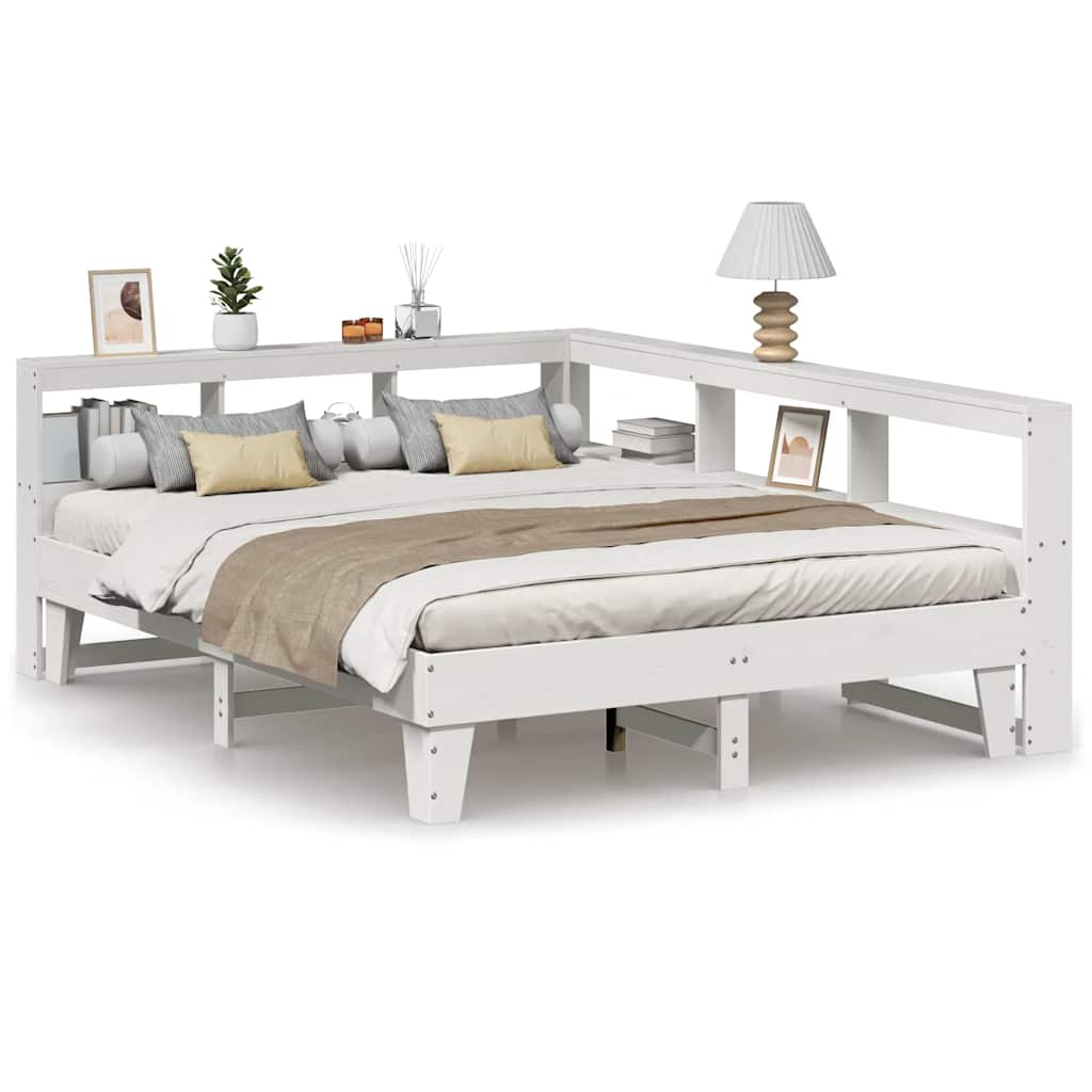 vidaXL Cama con estantería sin colchón madera maciza blanca 150x200 cm