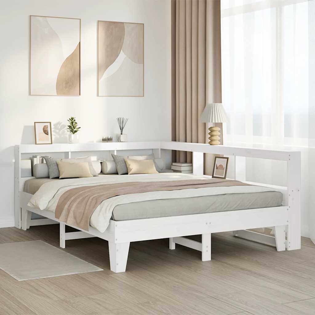 vidaXL Cama con estantería sin colchón madera maciza blanca 150x200 cm