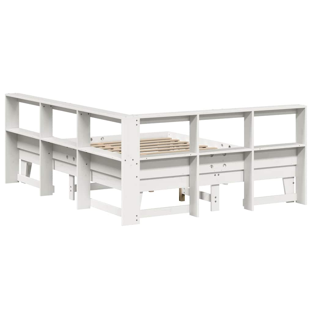 vidaXL Cama con estantería sin colchón madera maciza blanca 150x200 cm