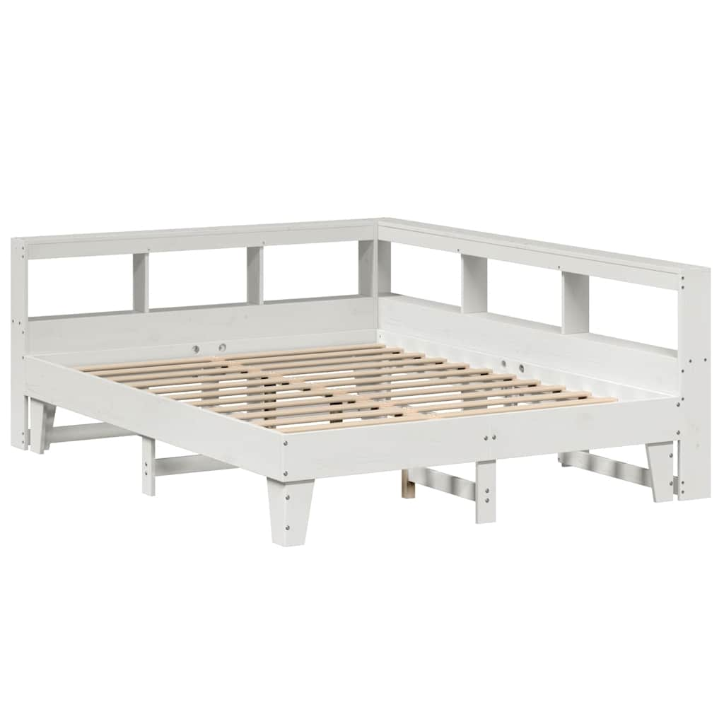 vidaXL Cama con estantería sin colchón madera maciza blanca 140x200 cm