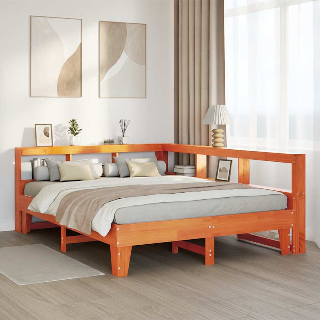 vidaXL Cama con estantería sin colchón madera maciza marrón 140x200 cm