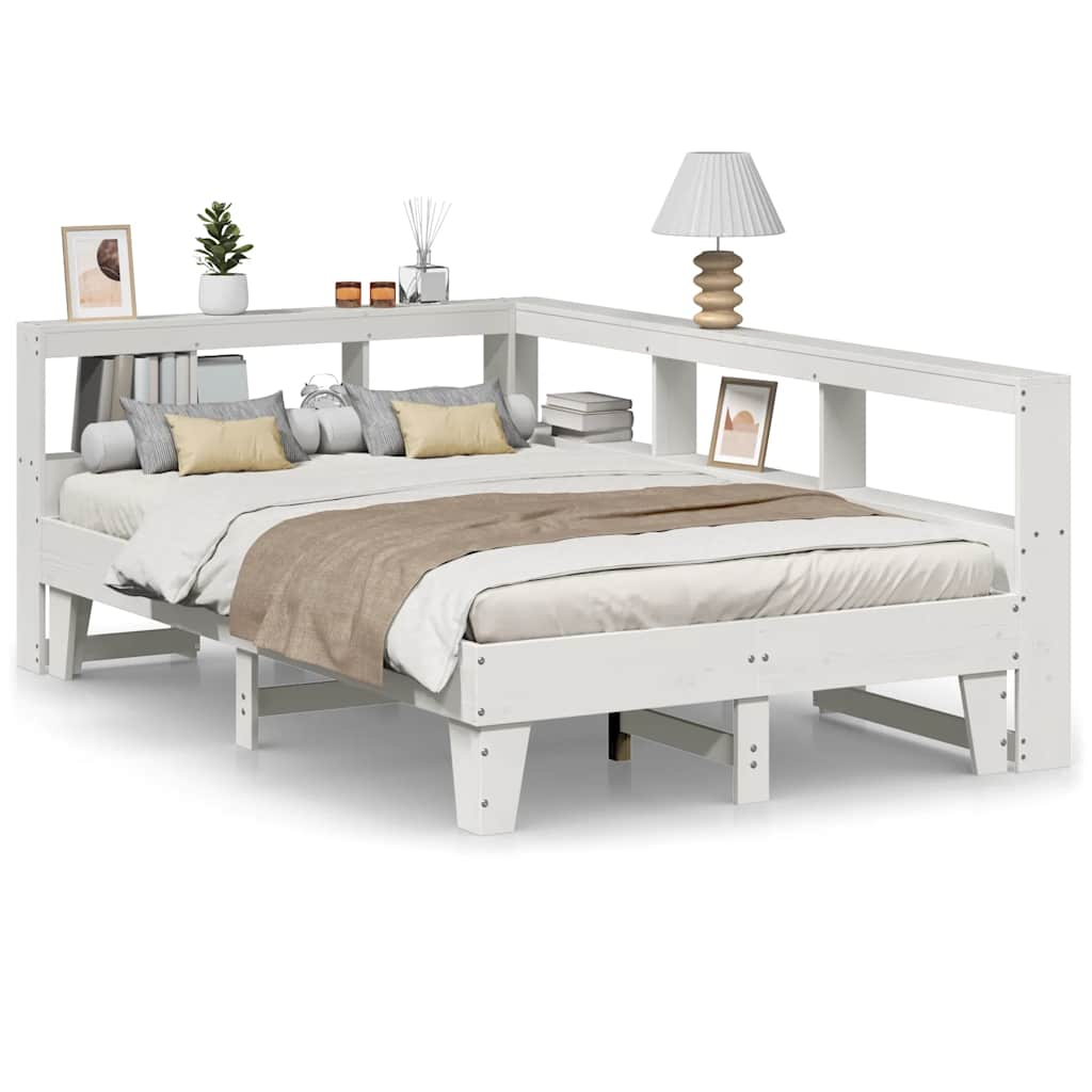 vidaXL Cama con estantería sin colchón madera maciza blanca 120x200 cm