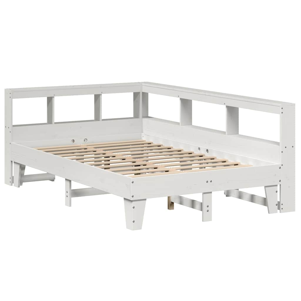 vidaXL Cama con estantería sin colchón madera maciza blanca 120x200 cm