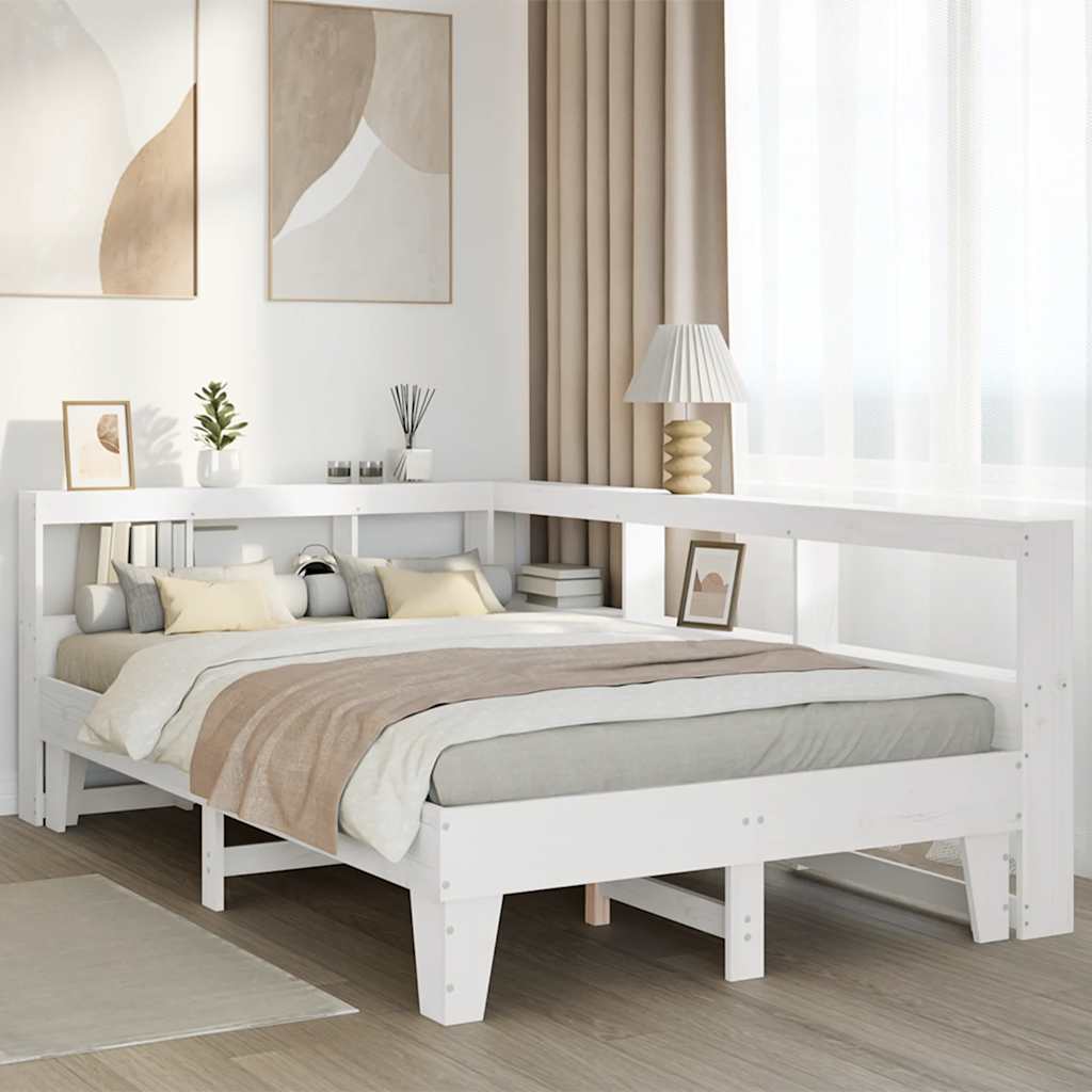 vidaXL Cama con estantería sin colchón madera maciza blanca 120x200 cm