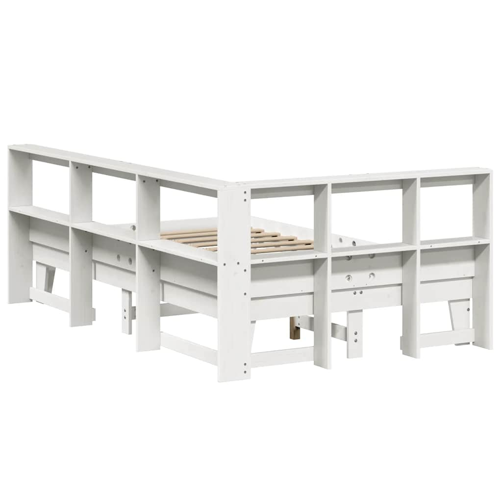 vidaXL Cama con estantería sin colchón madera maciza blanca 120x200 cm