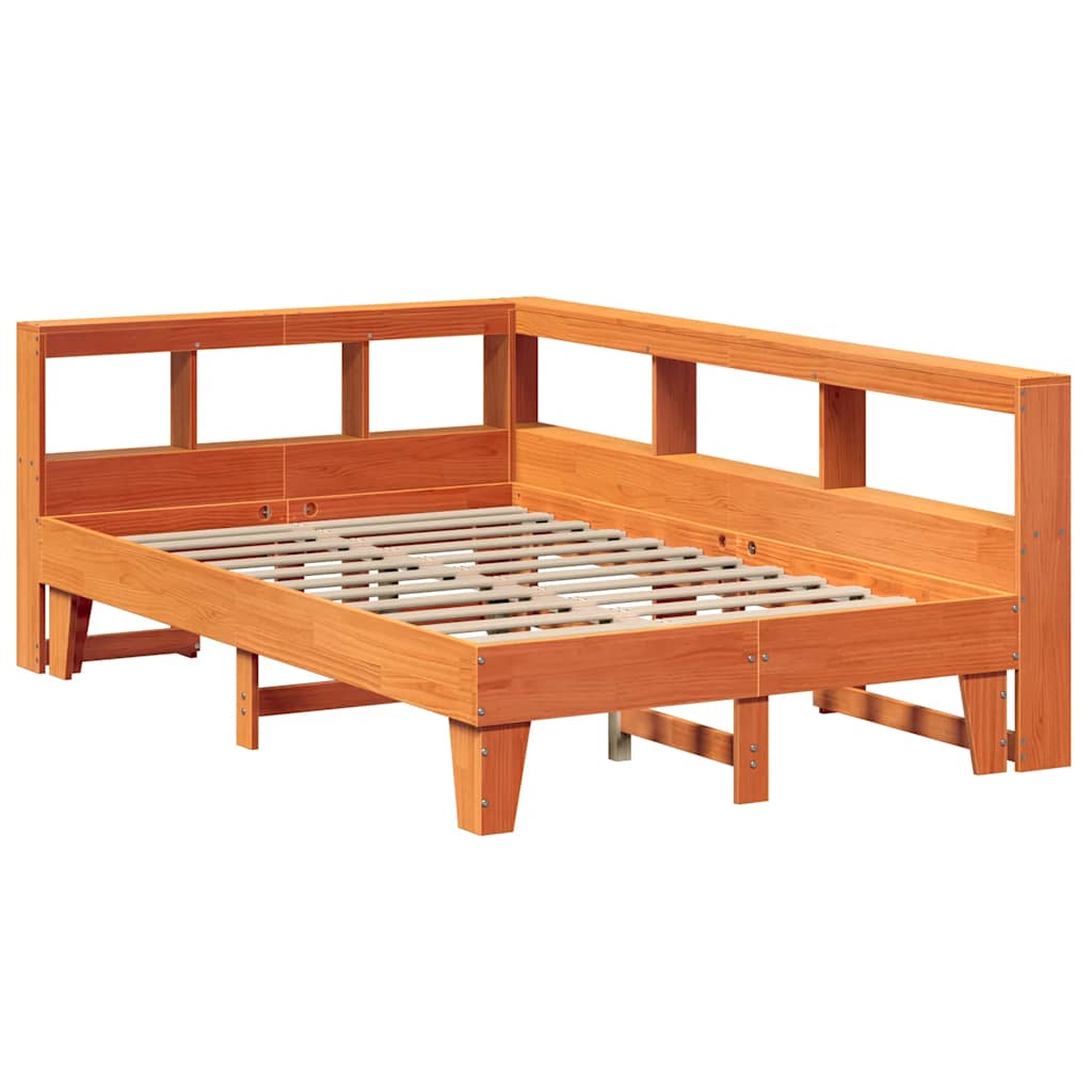 vidaXL Cama con estantería sin colchón madera maciza marrón 120x200cm