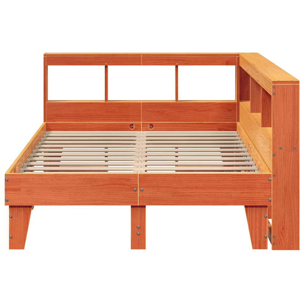 vidaXL Cama con estantería sin colchón madera maciza marrón 120x200cm