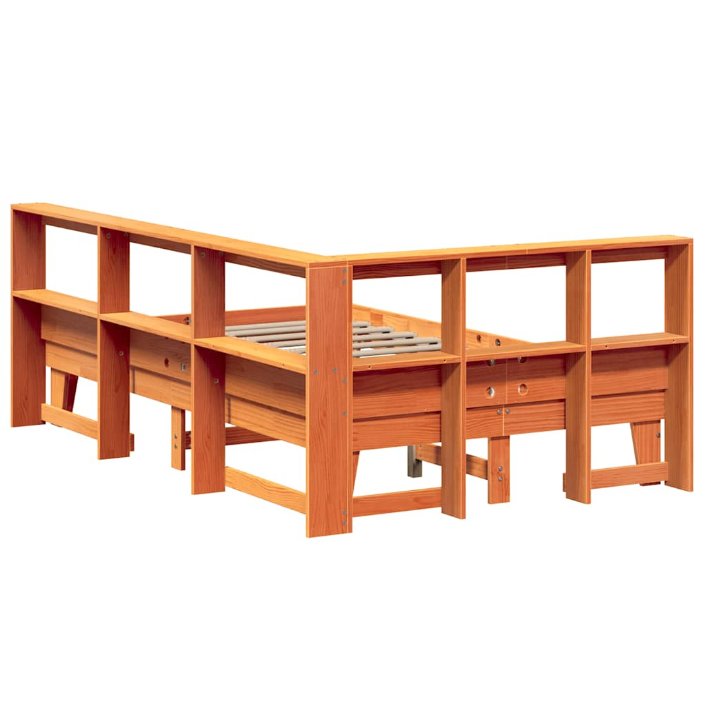 vidaXL Cama con estantería sin colchón madera maciza marrón 120x200cm