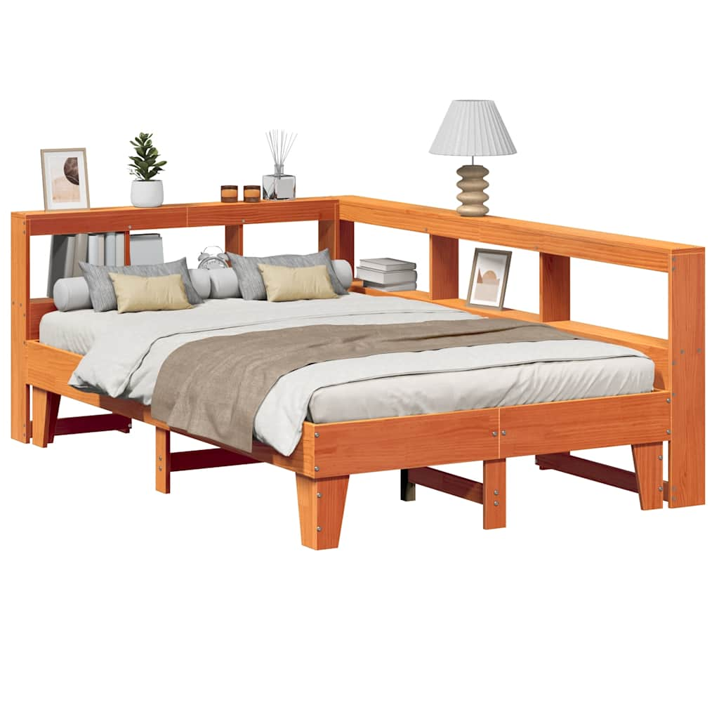 vidaXL Cama con estantería sin colchón madera maciza marrón 120x200cm