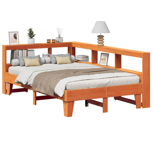 vidaXL Cama con estantería sin colchón madera maciza marrón 120x200cm