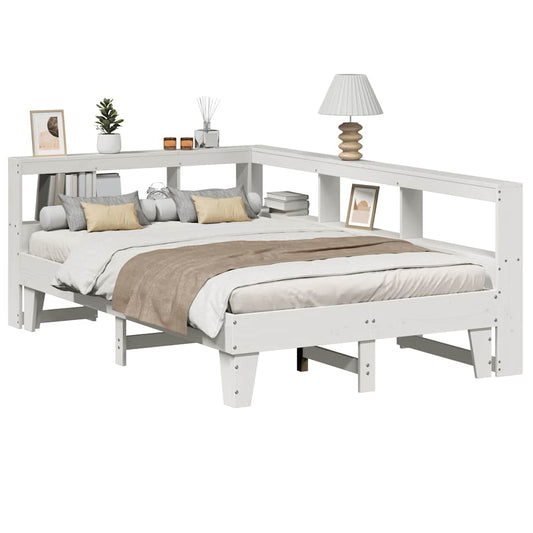 vidaXL Cama con estantería sin colchón madera maciza blanca 140x190 cm