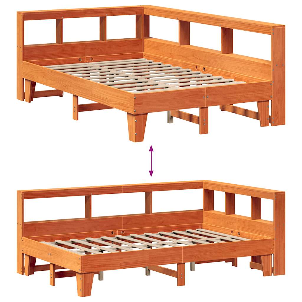 vidaXL Cama con estantería sin colchón madera maciza marrón 140x190 cm