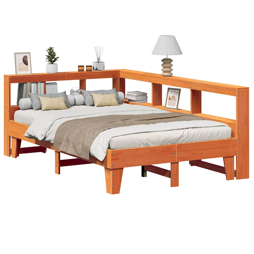 vidaXL Cama con estantería sin colchón madera maciza marrón 140x190 cm