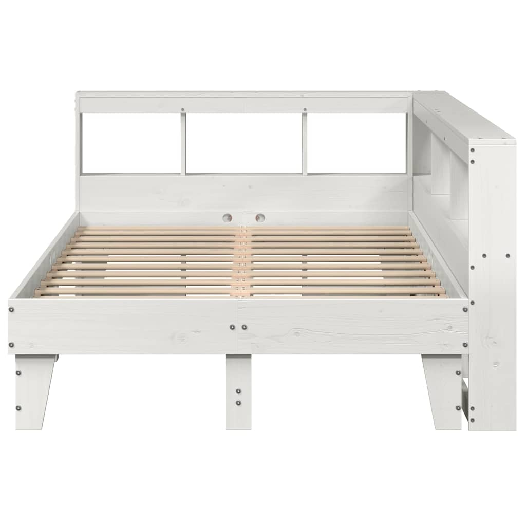 vidaXL Cama con estantería sin colchón madera maciza blanca 135x190 cm