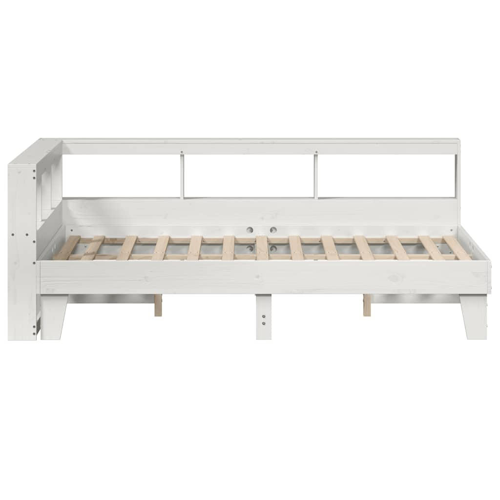 vidaXL Cama con estantería sin colchón madera maciza blanca 135x190 cm