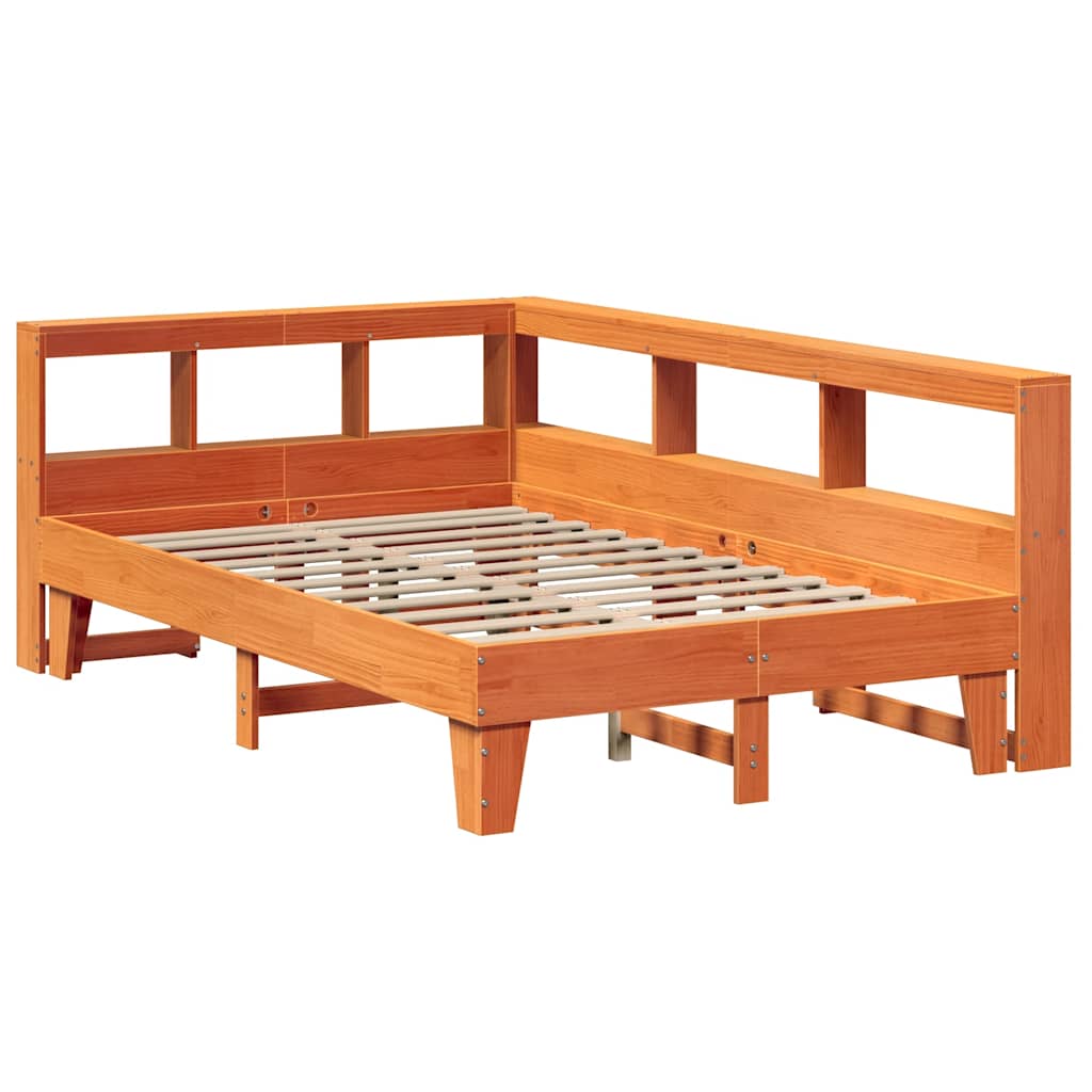 vidaXL Cama con estantería sin colchón madera maciza marrón 120x190 cm