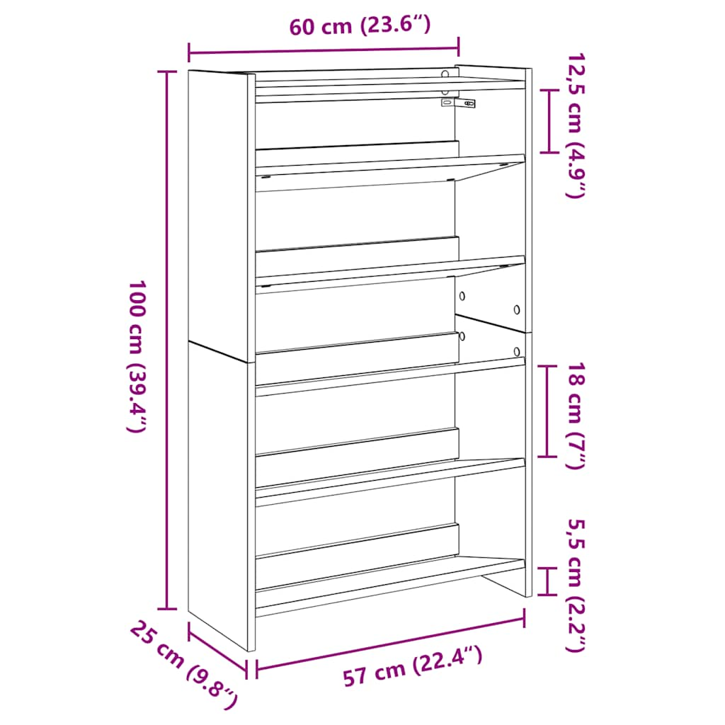 vidaXL Zapatero madera contrachapada roble ahumado 60x25x100 cm