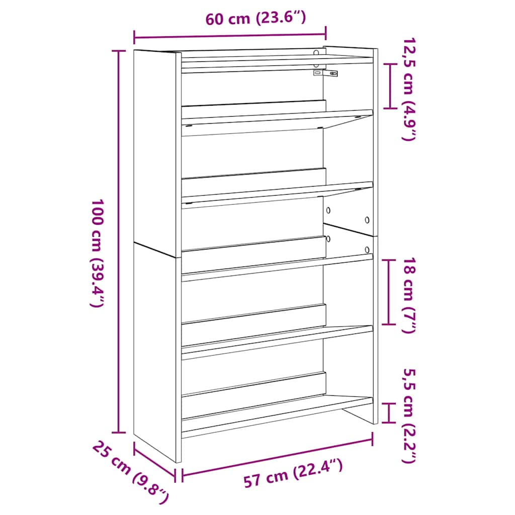 vidaXL Zapatero artesanal de madera contrachapada 60x25x100 cm