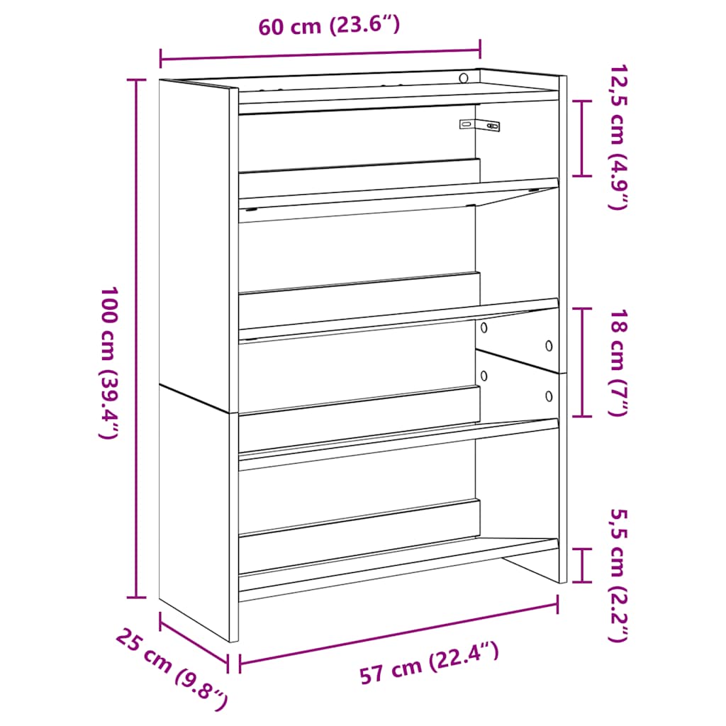 vidaXL Zapatero madera contrachapada roble ahumado 80x25x61,5 cm