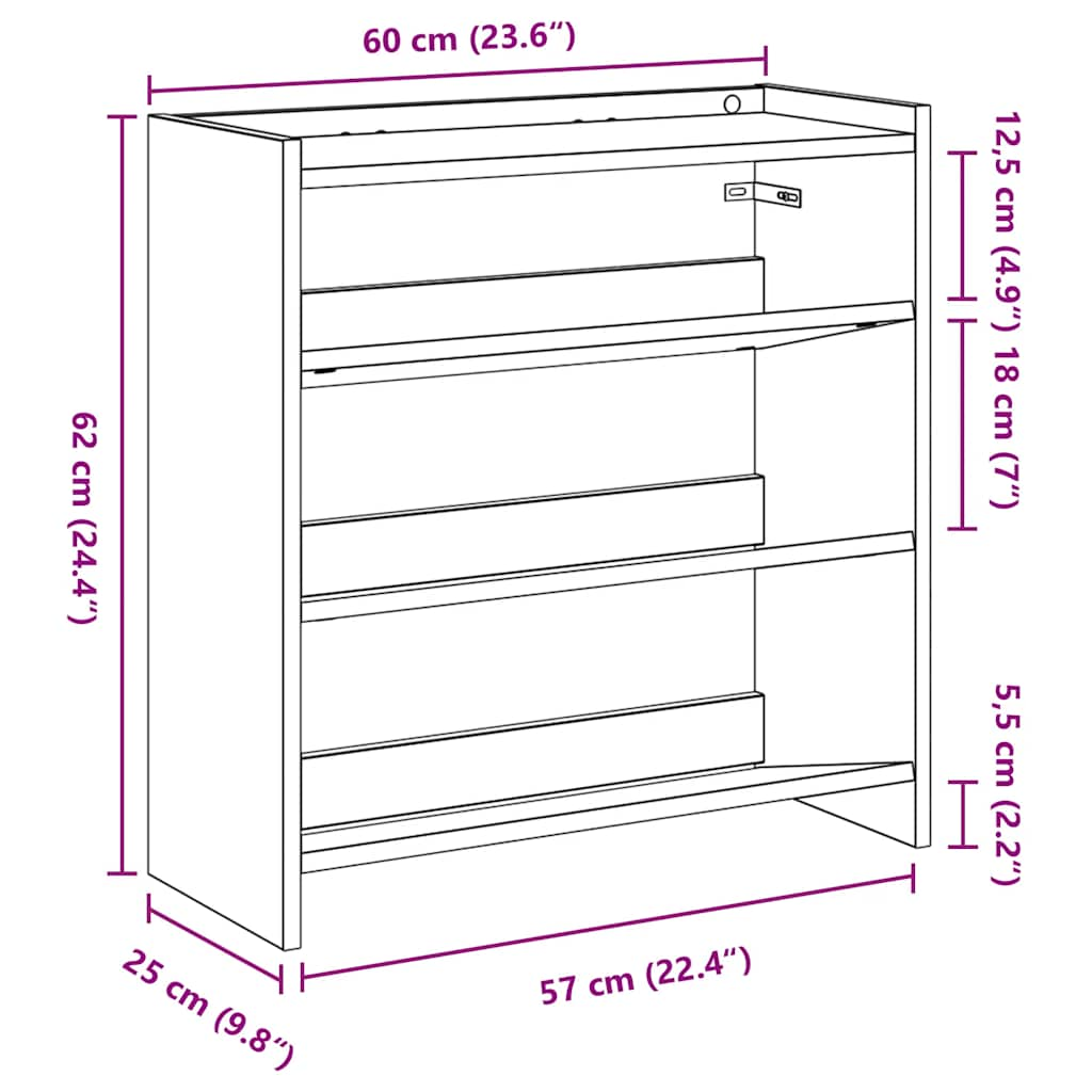 vidaXL Zapatero madera contrachapada roble ahumado60x25x62 cm