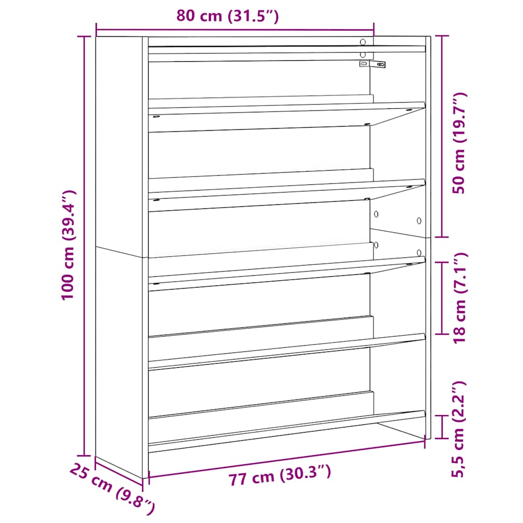 vidaXL Zapatero madera contrachapada roble ahumado 80x25x100 cm