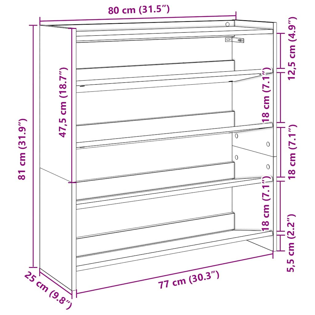 vidaXL Zapatero madera contrachapada roble ahumado 80x25x81 cm