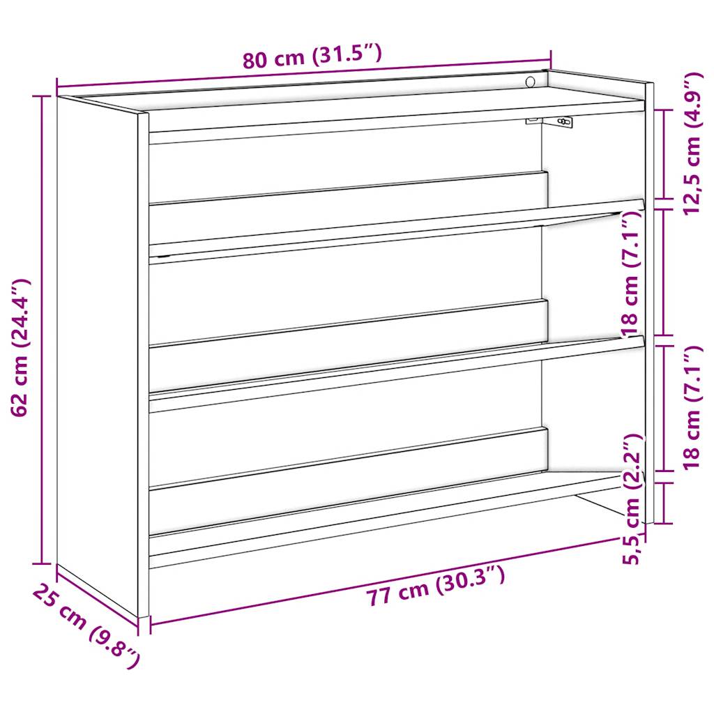 vidaXL Zapatero madera contrachapada roble ahumado 80x25x62 cm