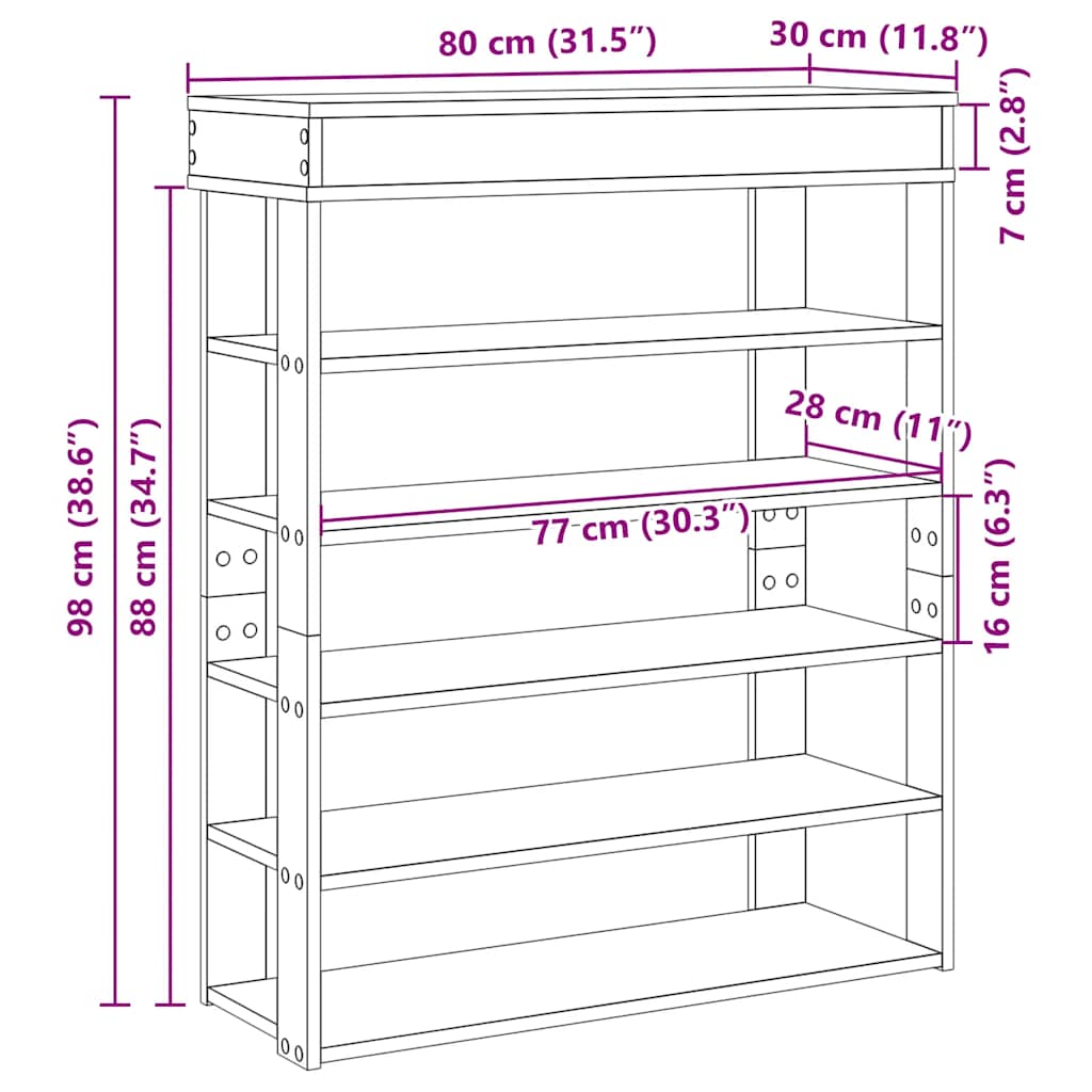 vidaXL Mueble zapatero de madera de ingeniería negro 80x30x98 cm