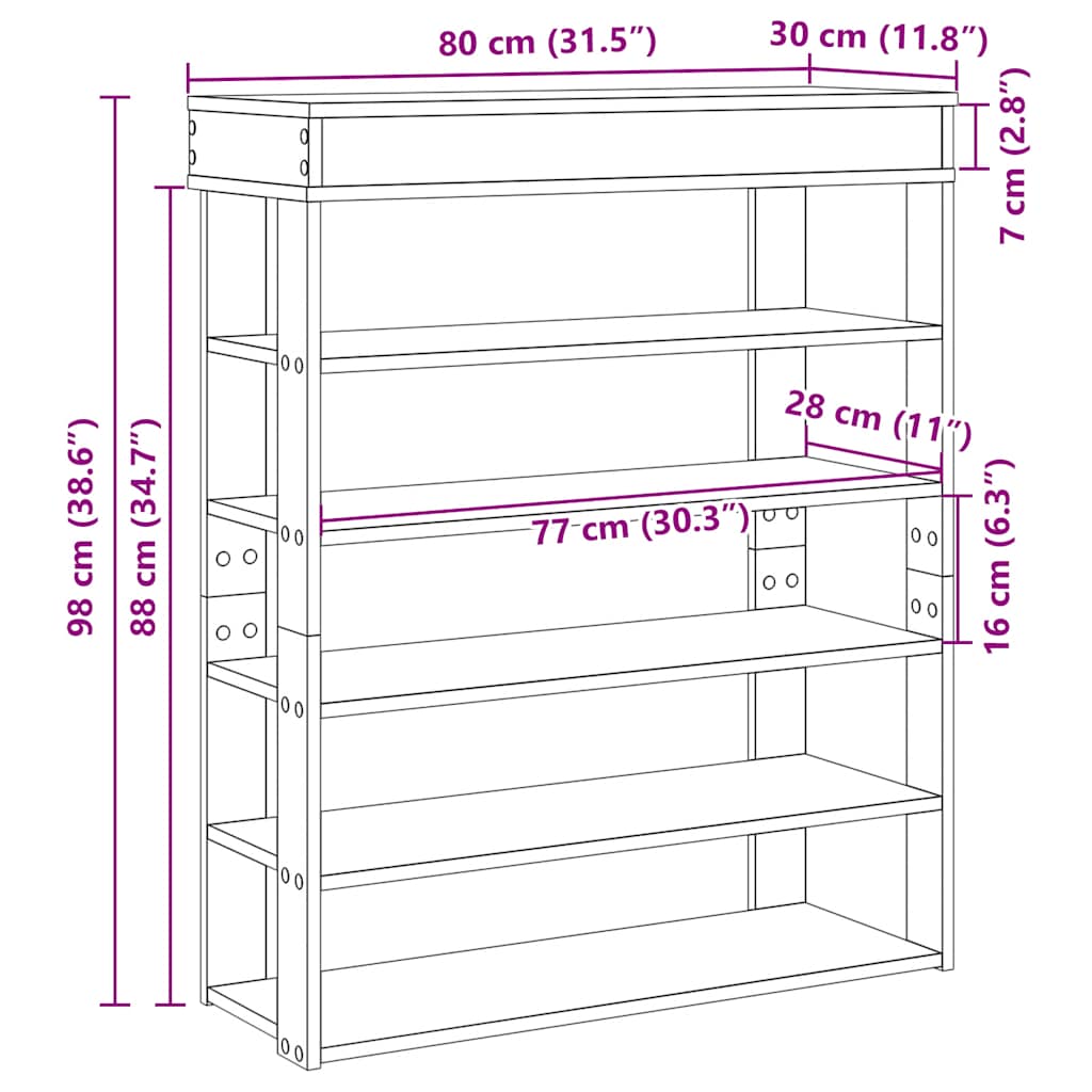 vidaXL Mueble zapatero madera de ingeniería roble sonoma 80x30x98 cm