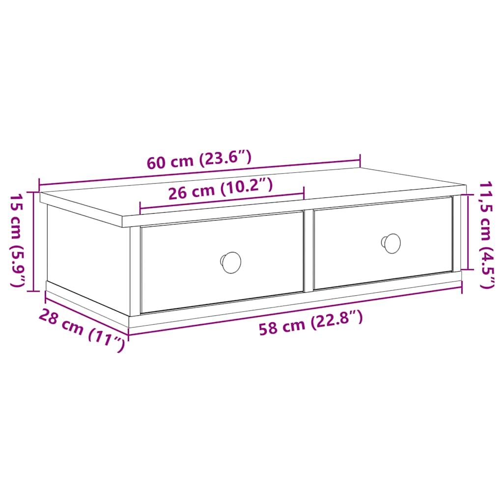 vidaXL Estante de pared con cajones madera contrachapada gris hormigón