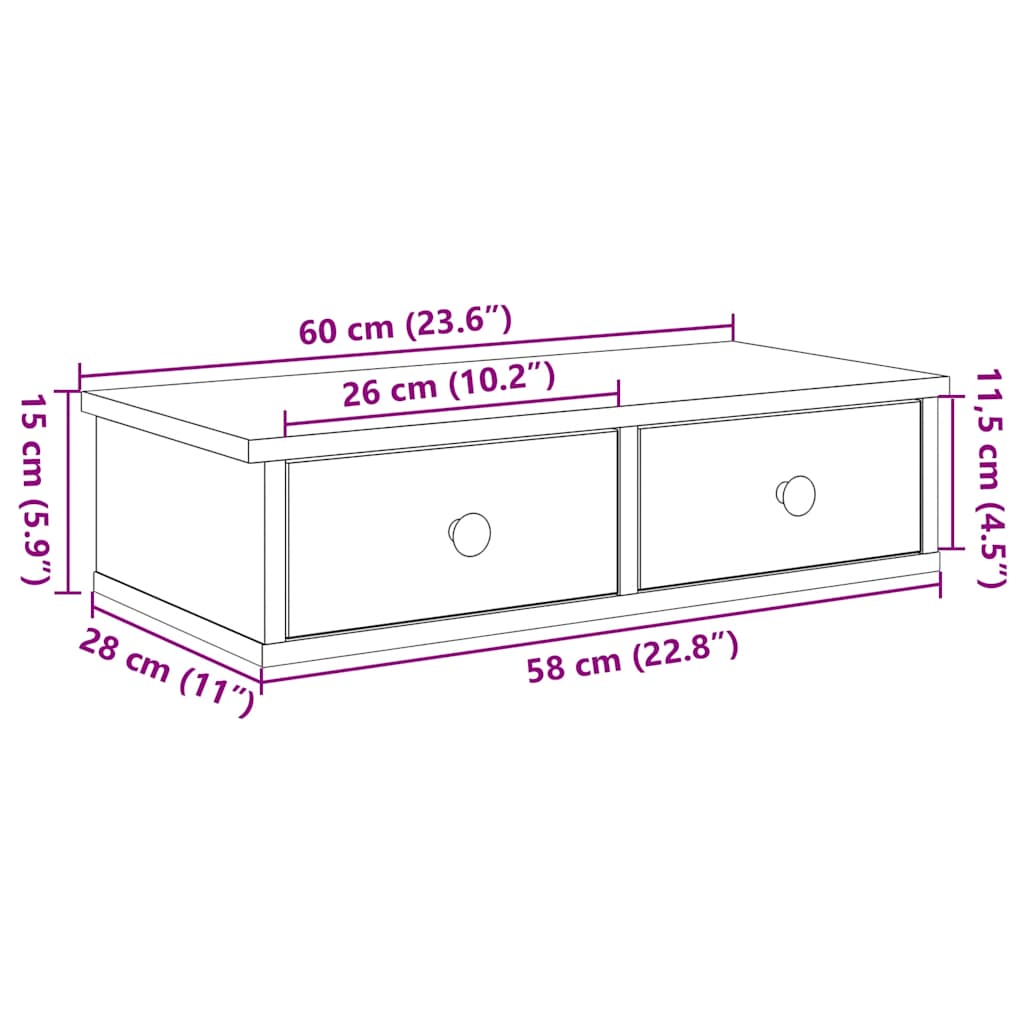 vidaXL Estante de pared cajones madera contrachapada roble artesanal